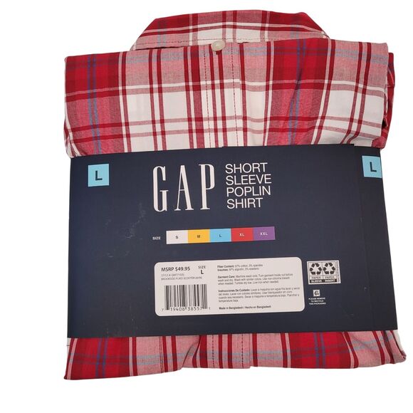 GAP Men's Red Plaid Short Sleeve Button-Up Cotton Poplin Shirt Size Large - Picture 12 of 12
